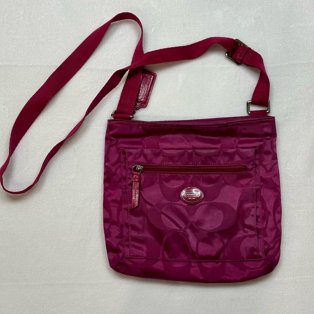 Coach Magenta Signature Logo File Getaway Crossbody Bag
